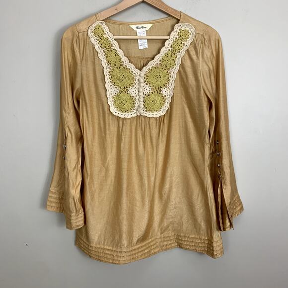 Uno Core Crochet Yoke Blouse S Small Boho Peasant Cottagecore - Picture 7 of 7